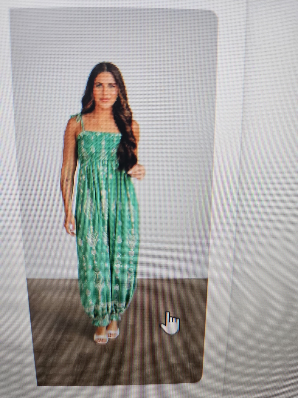 Green Floral Smocked Harem Jumpsuit with Tie Straps